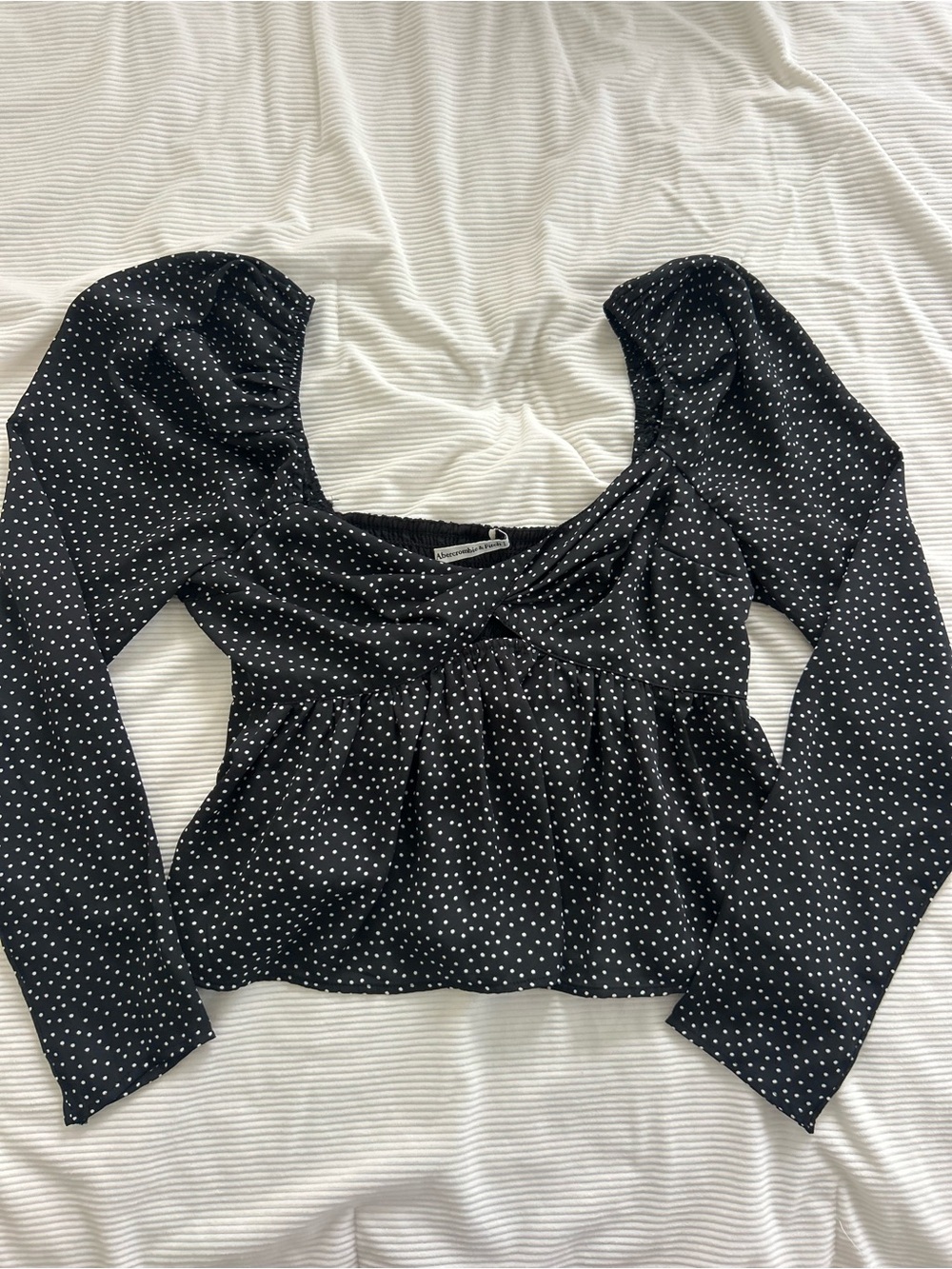 Black Polka Dot Long-Sleeve Peplum Top